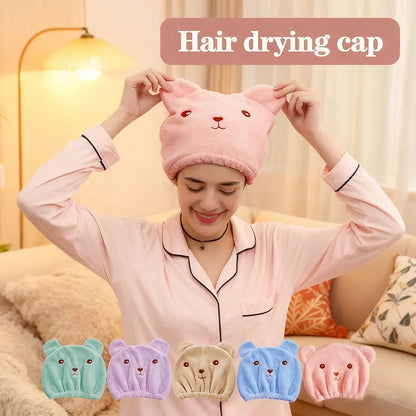 Microfiber Hair Drying Cap – Cute Bear Quick-Dry Towel Hat