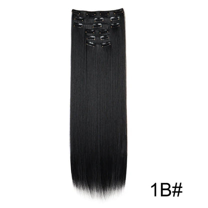 Clip-In Hair Extensions 6-Piece Set Long Straight Synthetic Seamless