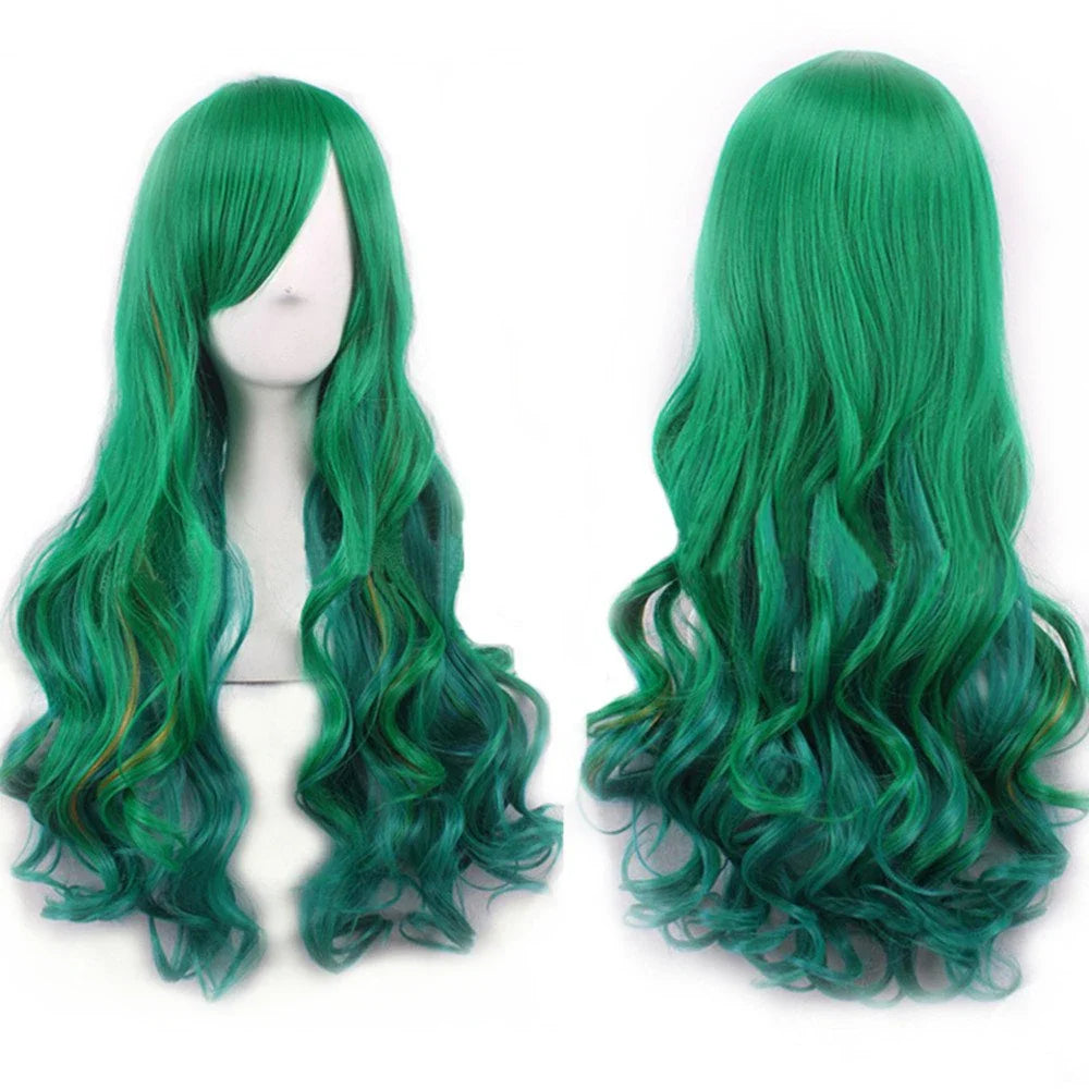 Rainbow Ombre Cosplay Wig with Bangs – Long Wavy Synthetic Hair