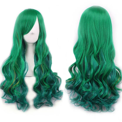 Rainbow Ombre Cosplay Wig with Bangs – Long Wavy Synthetic Hair