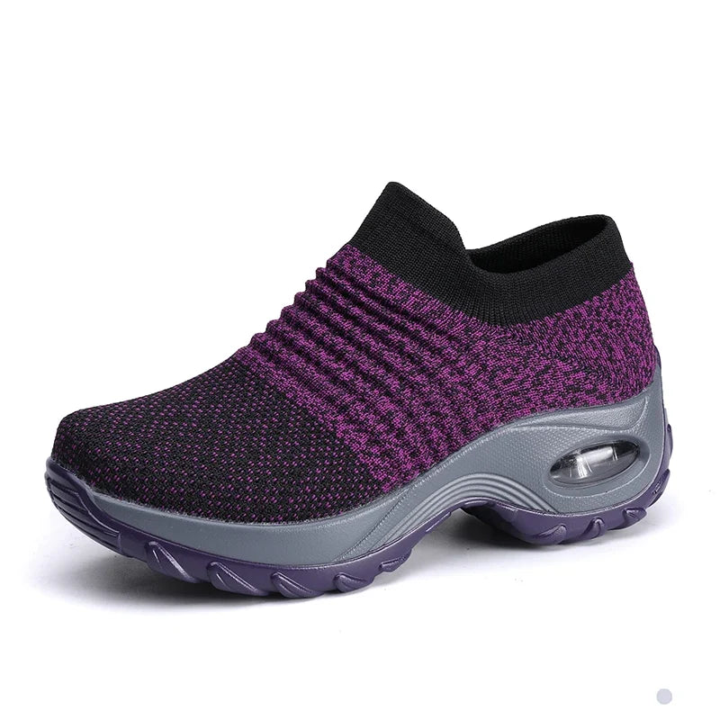 Women's Slip-On Platform Sneakers – Breathable Knit Walking Shoes