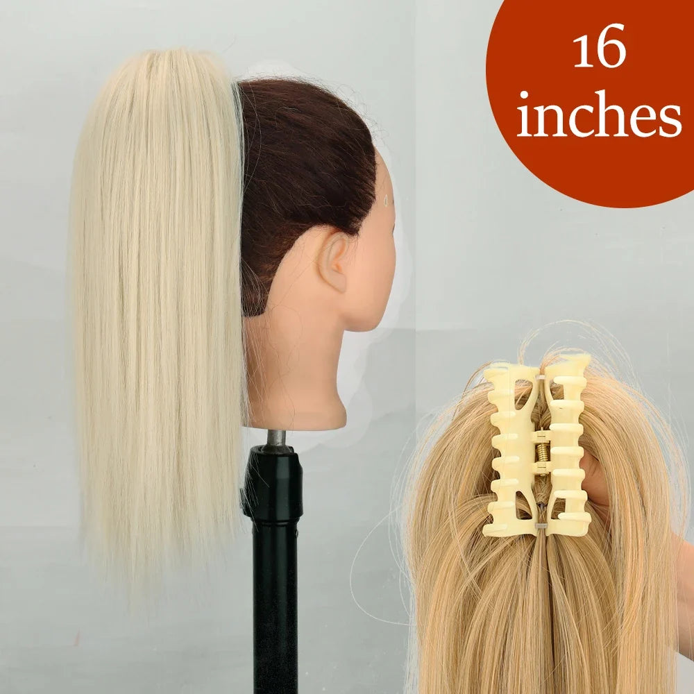 Claw Clip Ponytail Extension 24 Inch Wavy Synthetic Hair Heat Resistant
