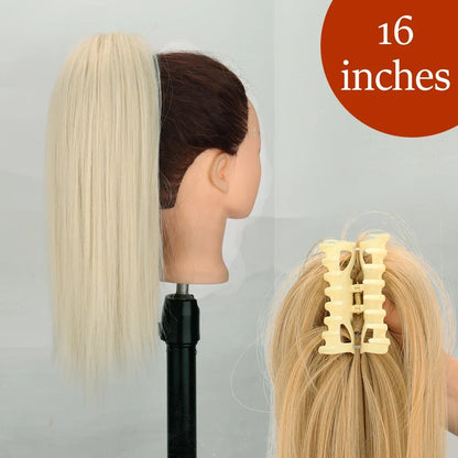 Claw Clip Ponytail Extension 24 Inch Wavy Synthetic Hair Heat Resistant