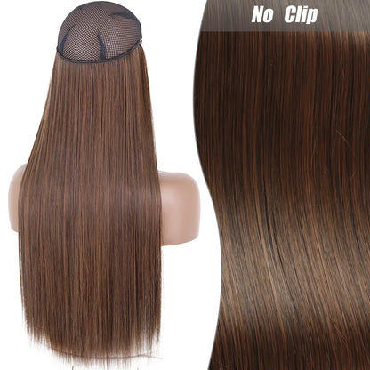 Clip-Free Straight Hair Extension Long Synthetic Hairpiece