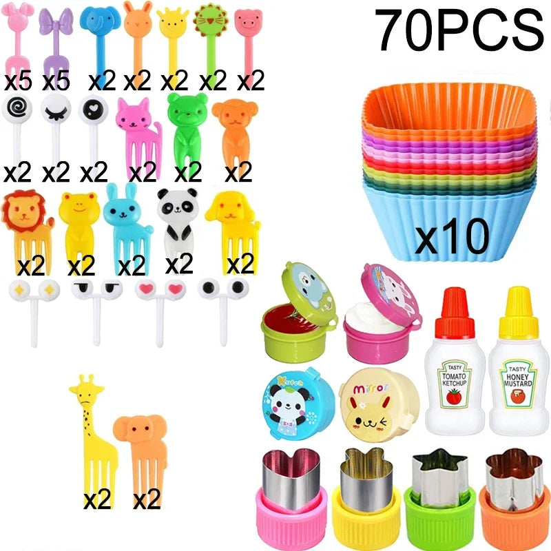 Kids Bento Lunch Box Accessories Set – Animal Food Picks, Silicone Cups & Food Cutters