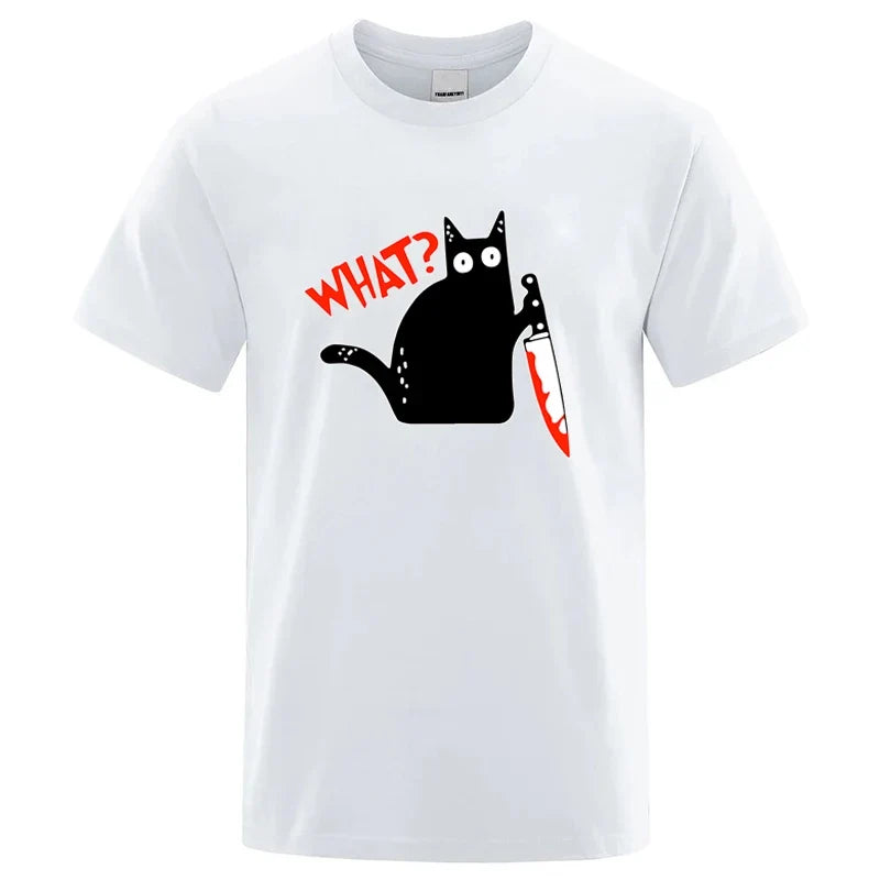 Knife Cat Graphic T Shirt Funny Cotton Blend Streetwear Tee