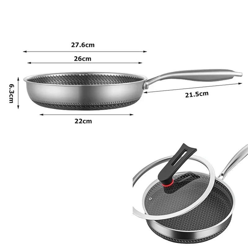 Nonstick Stainless Steel Frying Pan with Honeycomb Surface
