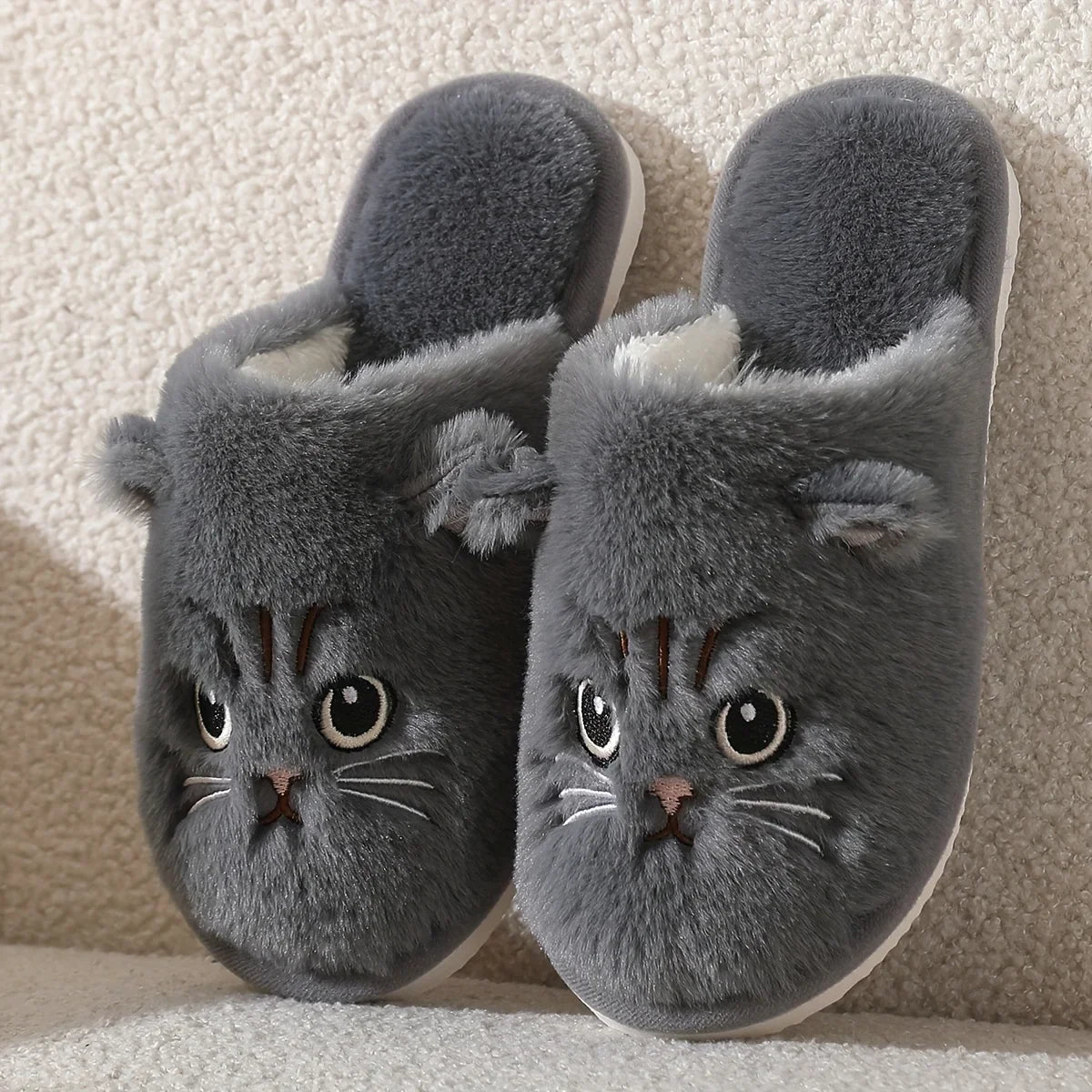 Plush Cat Slippers – Cozy Non-Slip Indoor House Shoes for Women