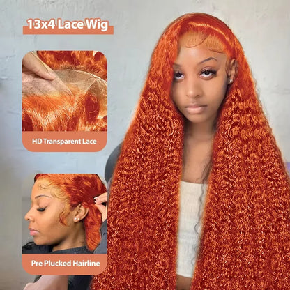 Ginger Orange Curly Lace Front Wig | 13x4 13x6 HD Lace | Human Hair