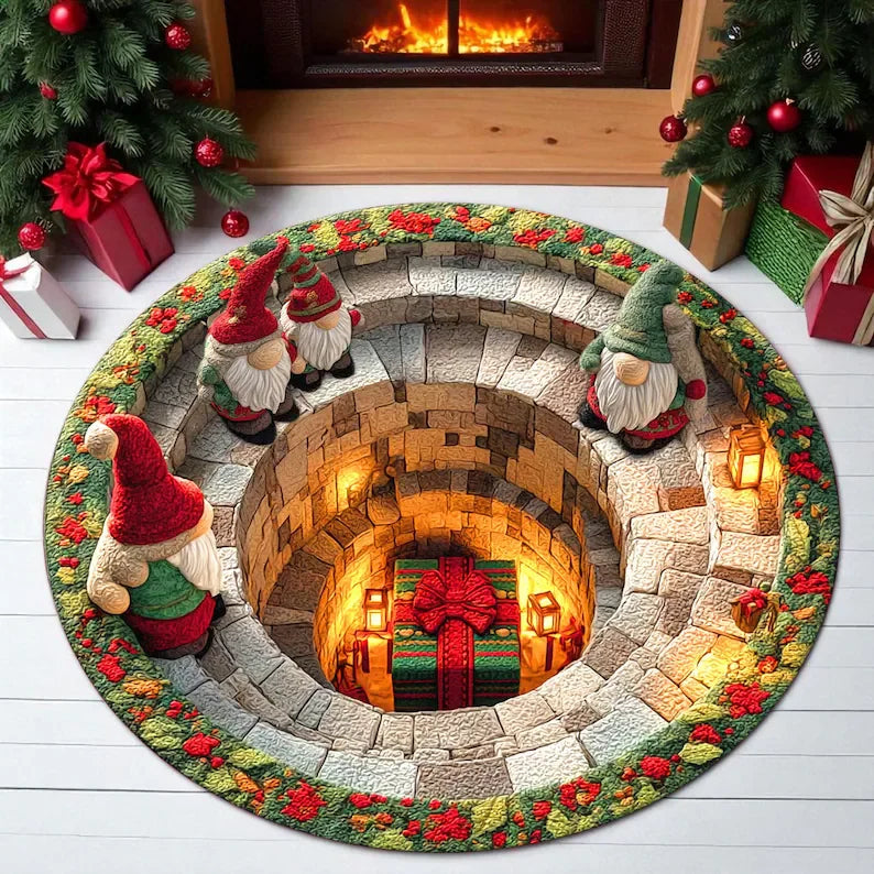 Christmas Gnome Round Rug 3D Printed Holiday Decor Mat