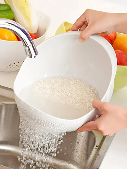 Rice Washing Bowl with Drain Colander – Silicone Strainer Basket for Kitchen