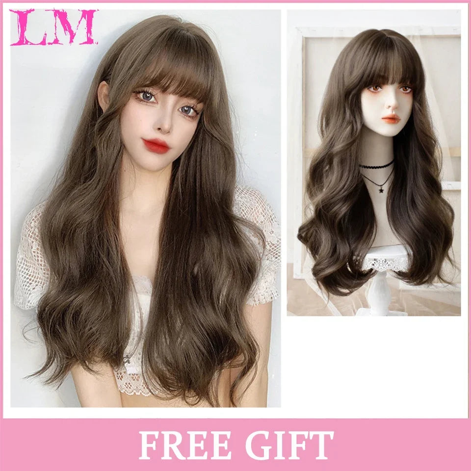 Cosplay Wig with Bangs – Long Straight Synthetic Hair 24 Inch