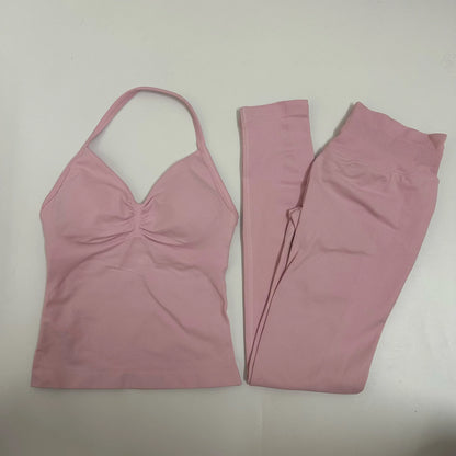 Women's 2-Piece Yoga Set – Backless Tank Top & Scrunch Leggings