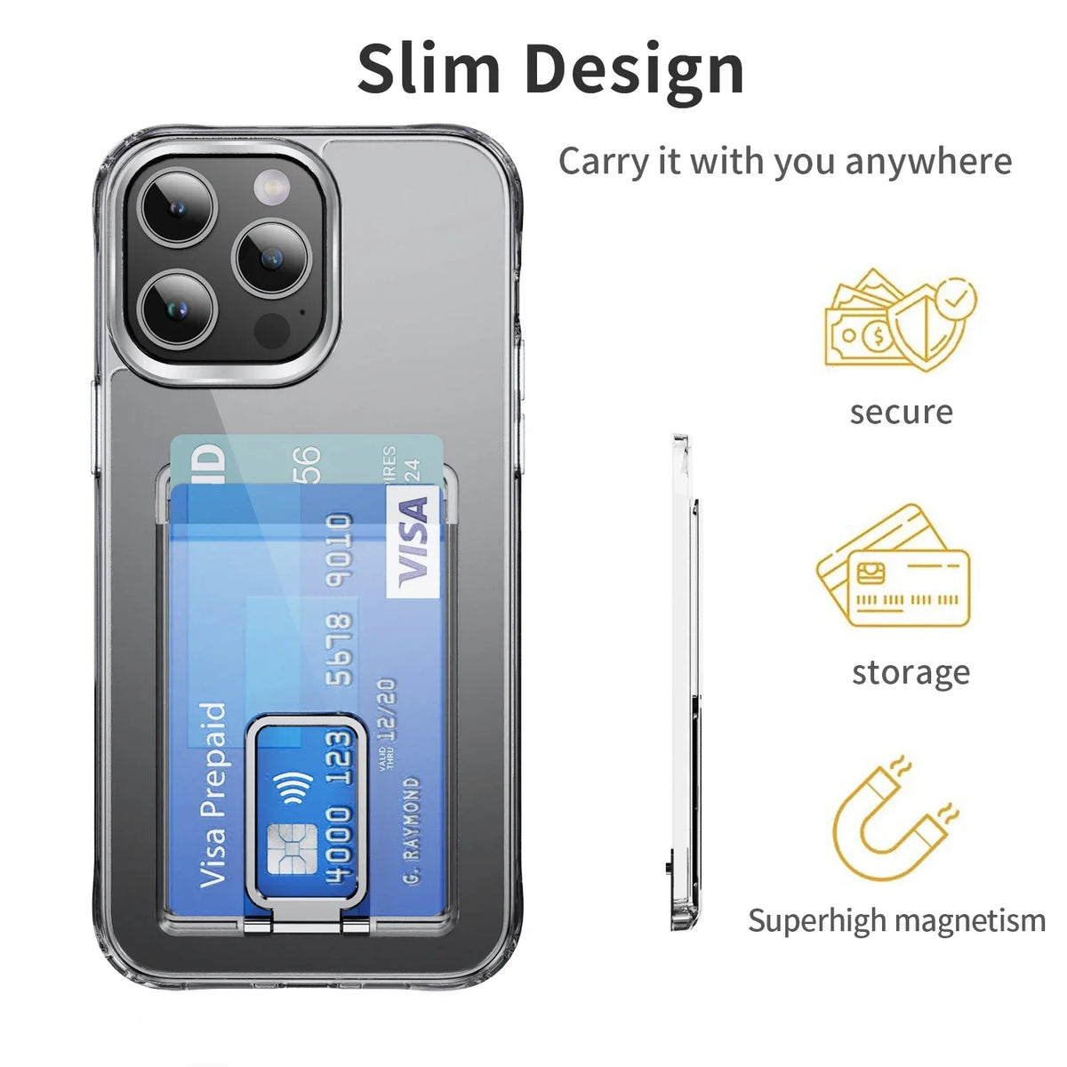 MagSafe Card Wallet with Stand – Magnetic iPhone Wallet Holder, Clear Transparent
