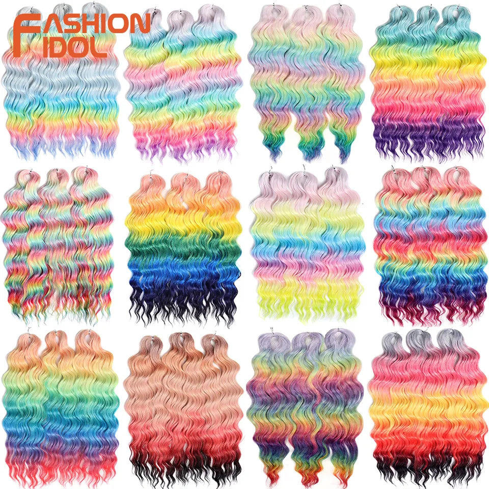 24 Inch Water Wave Crochet Braiding Hair Extensions – Synthetic Ombre