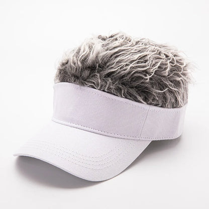 Faux Hair Sun Visor Cap with Fake Spiked Wig – Unisex Novelty Hat