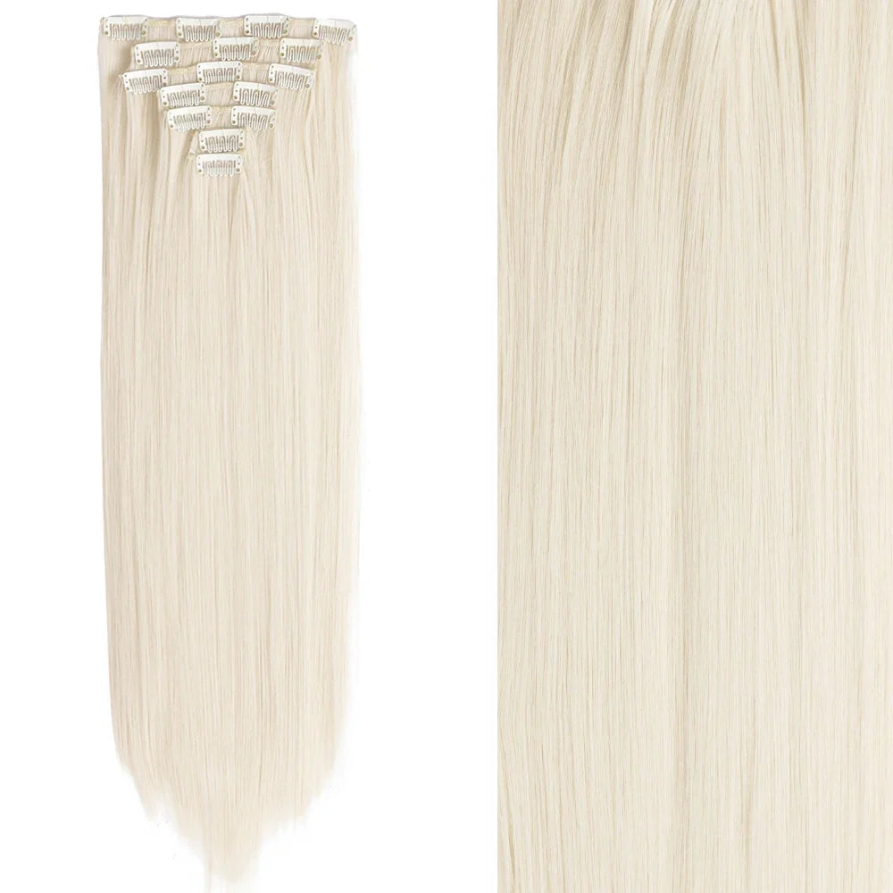 Clip-In Hair Extensions 7pcs 16 Clips Wavy Synthetic 24 Inch