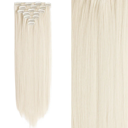 Clip-In Hair Extensions 7pcs 16 Clips Wavy Synthetic 24 Inch