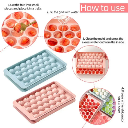 Round Ice Ball Tray 33-Cavity Mold with Lid for Cocktails