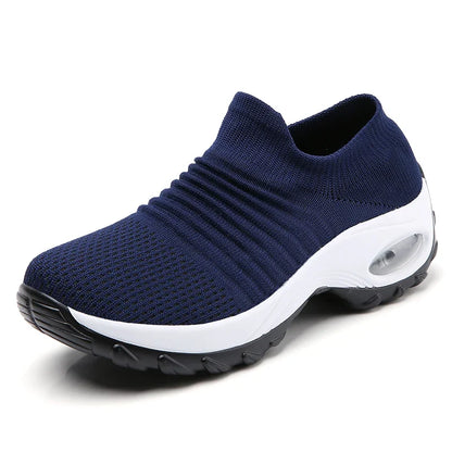 Women's Slip-On Platform Sneakers – Breathable Knit Walking Shoes