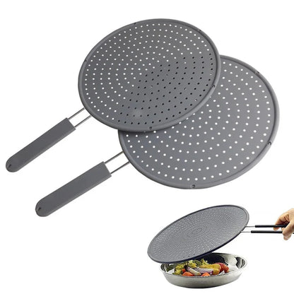 Splatter Screen for Frying Pan – Silicone Oil Splash Guard with Handle