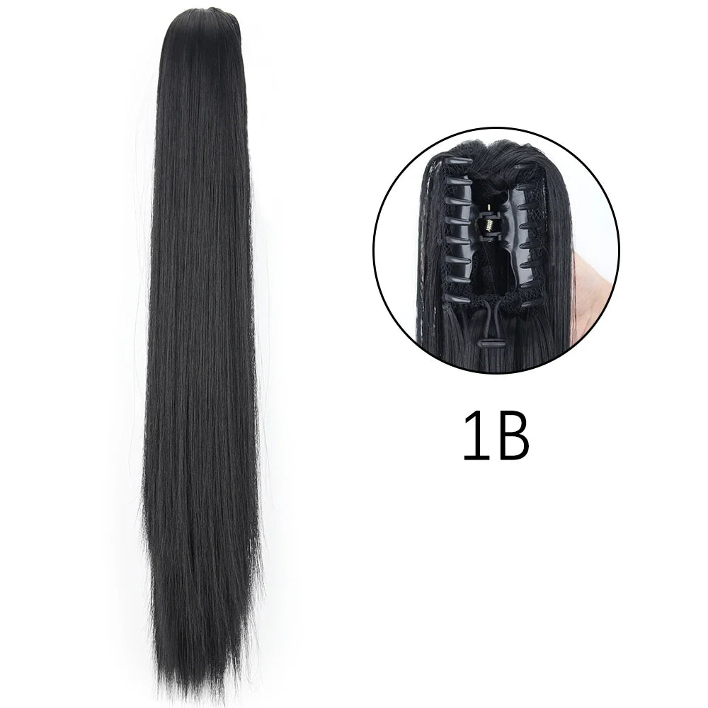 Claw Clip Ponytail Extension 24 Inch Wavy Synthetic Hair Heat Resistant