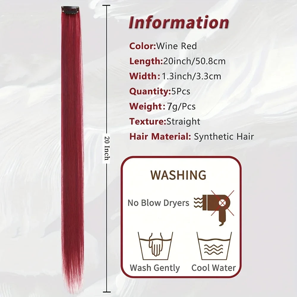 Clip-In Hair Extensions – 5pcs Colorful Straight Synthetic