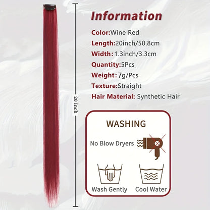 Clip-In Hair Extensions – 5pcs Colorful Straight Synthetic