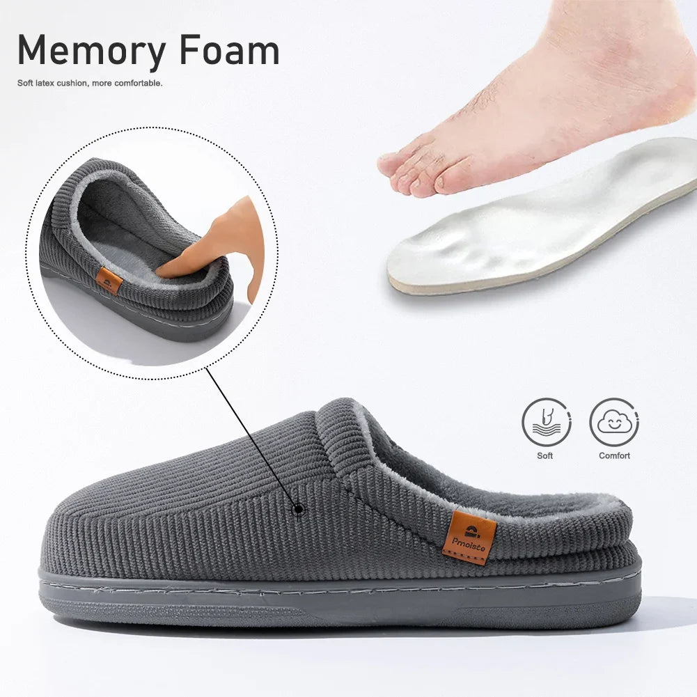 Men's Memory Foam Slippers – Corduroy Non-Slip Warm Indoor Shoes