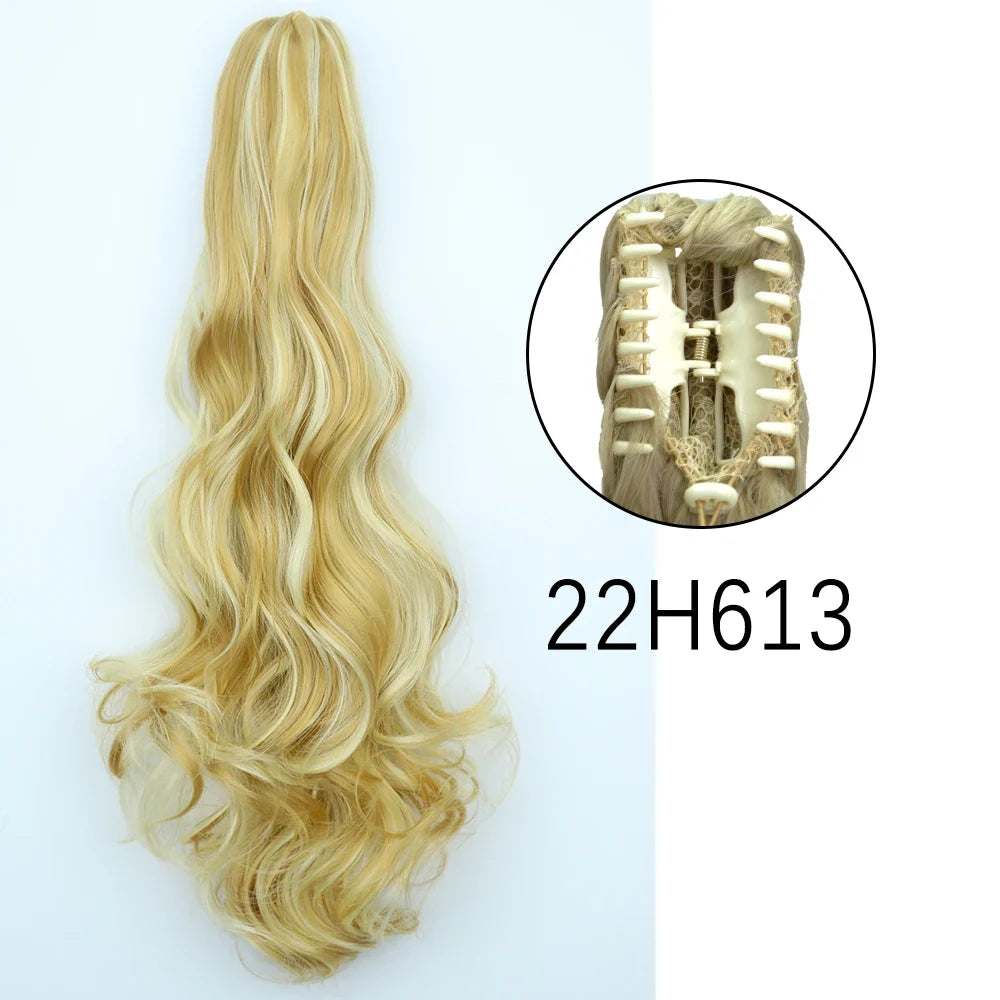 Claw Clip Ponytail Extension 24 Inch Wavy Synthetic Hair Heat Resistant