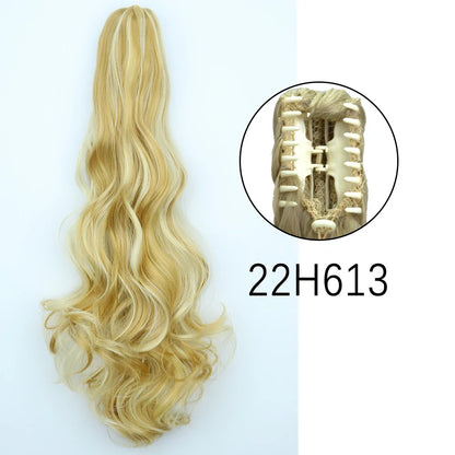 Claw Clip Ponytail Extension 24 Inch Wavy Synthetic Hair Heat Resistant