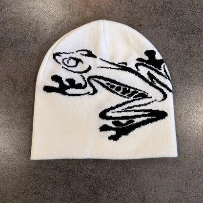 Tree Frog Print Beanie – Stretchy Knit Skull Cap