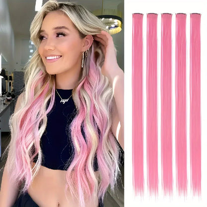Clip-In Hair Extensions – 5pcs Colorful Straight Synthetic