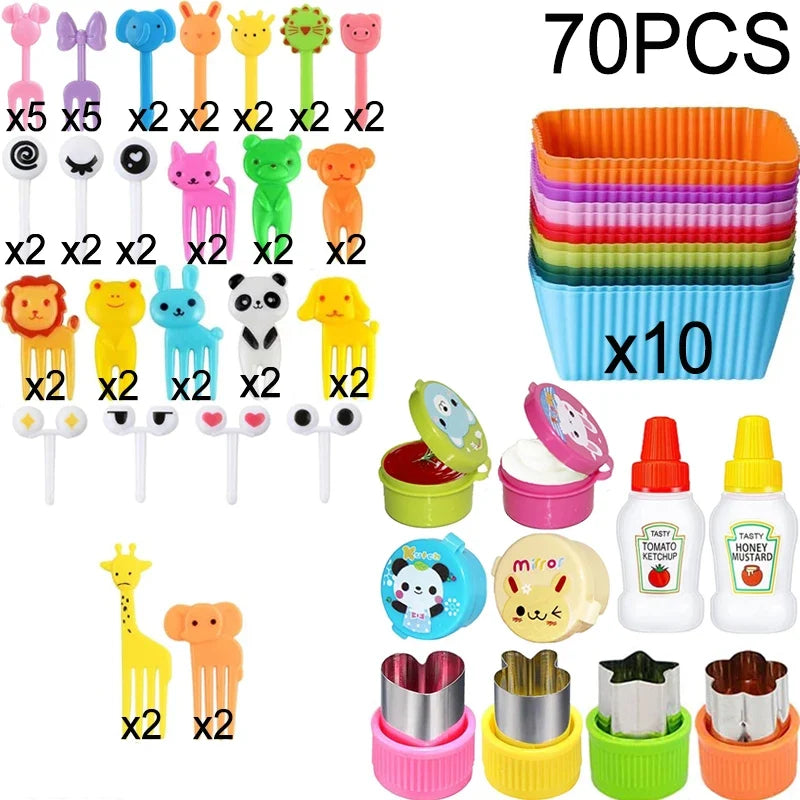 Kids Bento Lunch Box Accessories Set – Animal Food Picks, Silicone Cups & Food Cutters