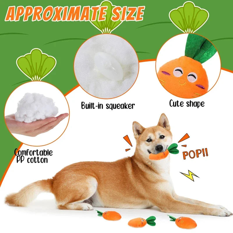 Squeaky Carrot Plush Dog Toy for Small & Medium Dogs