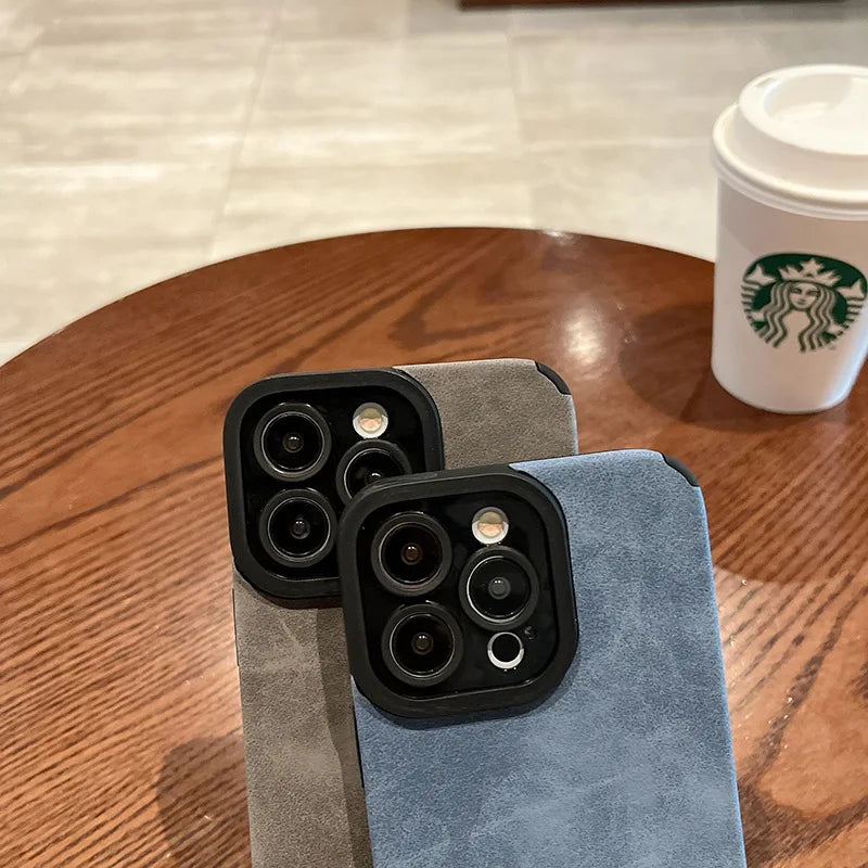 Matte Leather Silicone iPhone Case with Lens Protection