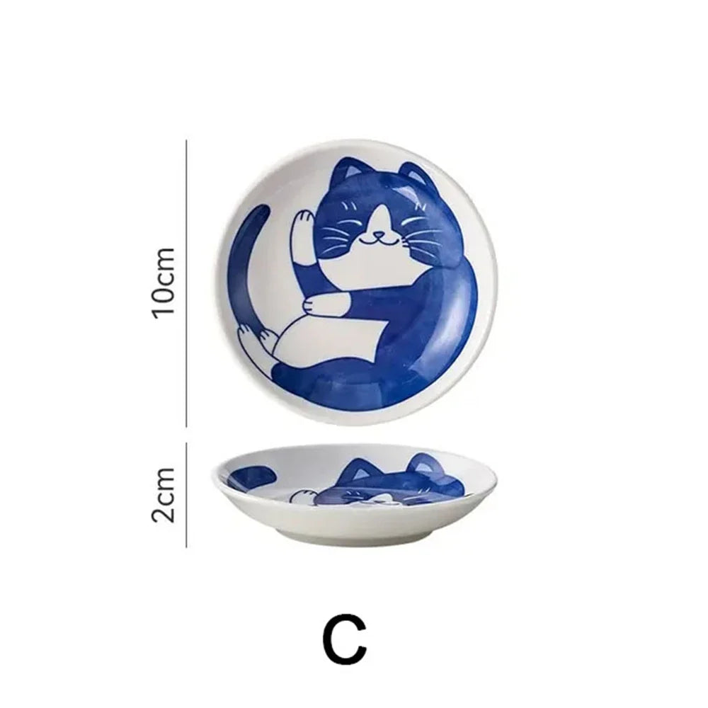 Lucky Cat Ceramic Sauce Dish – Cute Cartoon Sushi Plate