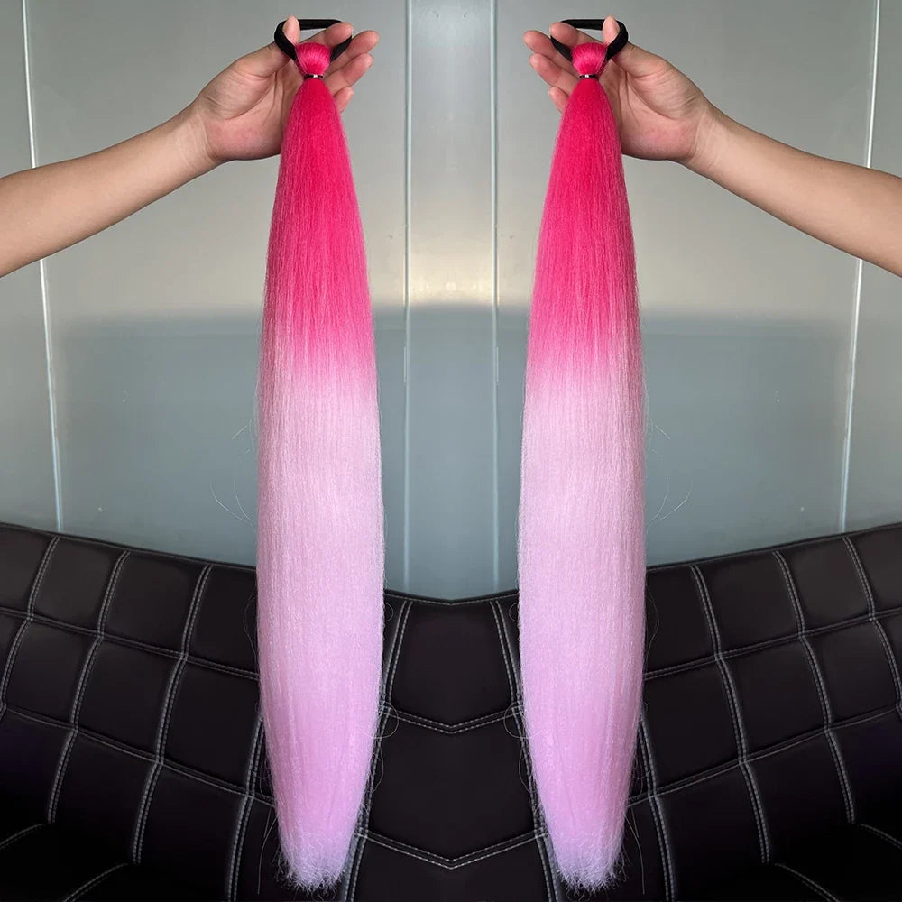 Long Straight Ponytail Extension 2pcs – Synthetic Hair with Rubber Band