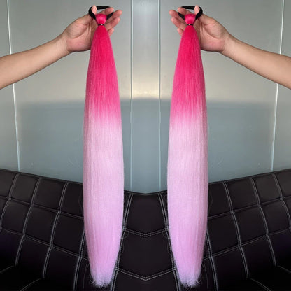 Long Straight Ponytail Extension 2pcs – Synthetic Hair with Rubber Band
