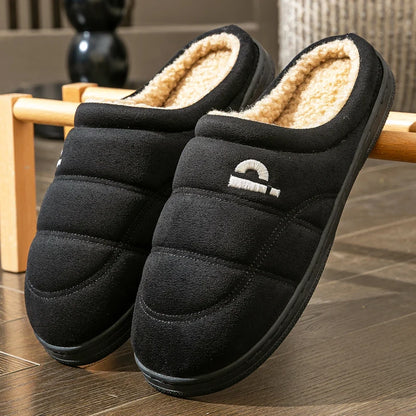 Men's Memory Foam Suede Platform Slippers – Non-Slip Warm House Shoes
