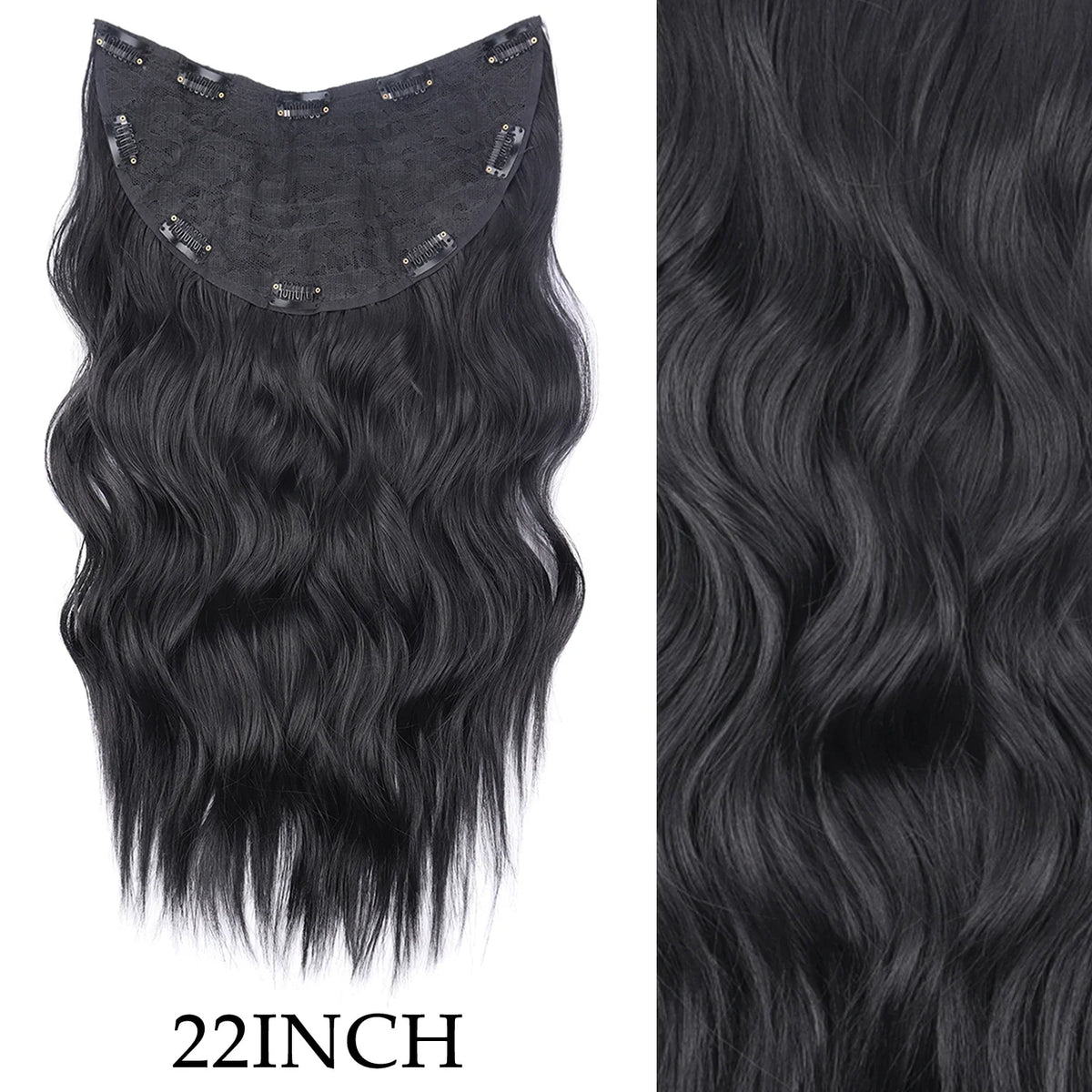 Clip-In Hair Extensions 7pcs 16 Clips Wavy Synthetic 24 Inch