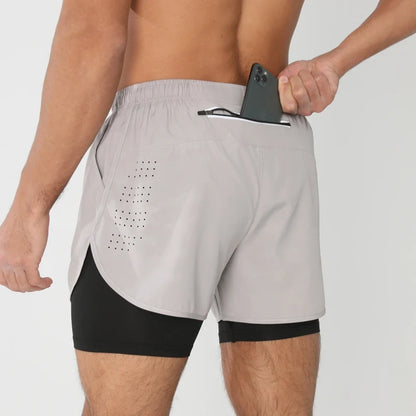 Men's 2-in-1 Running Shorts – Quick Dry Gym Workout Training Shorts with Zip Pocket