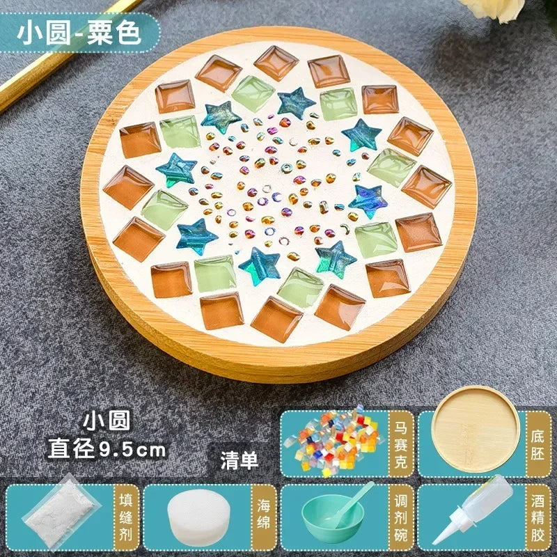 DIY Mosaic Coaster Kit – Bamboo Cup Mat with Colorful Tiles