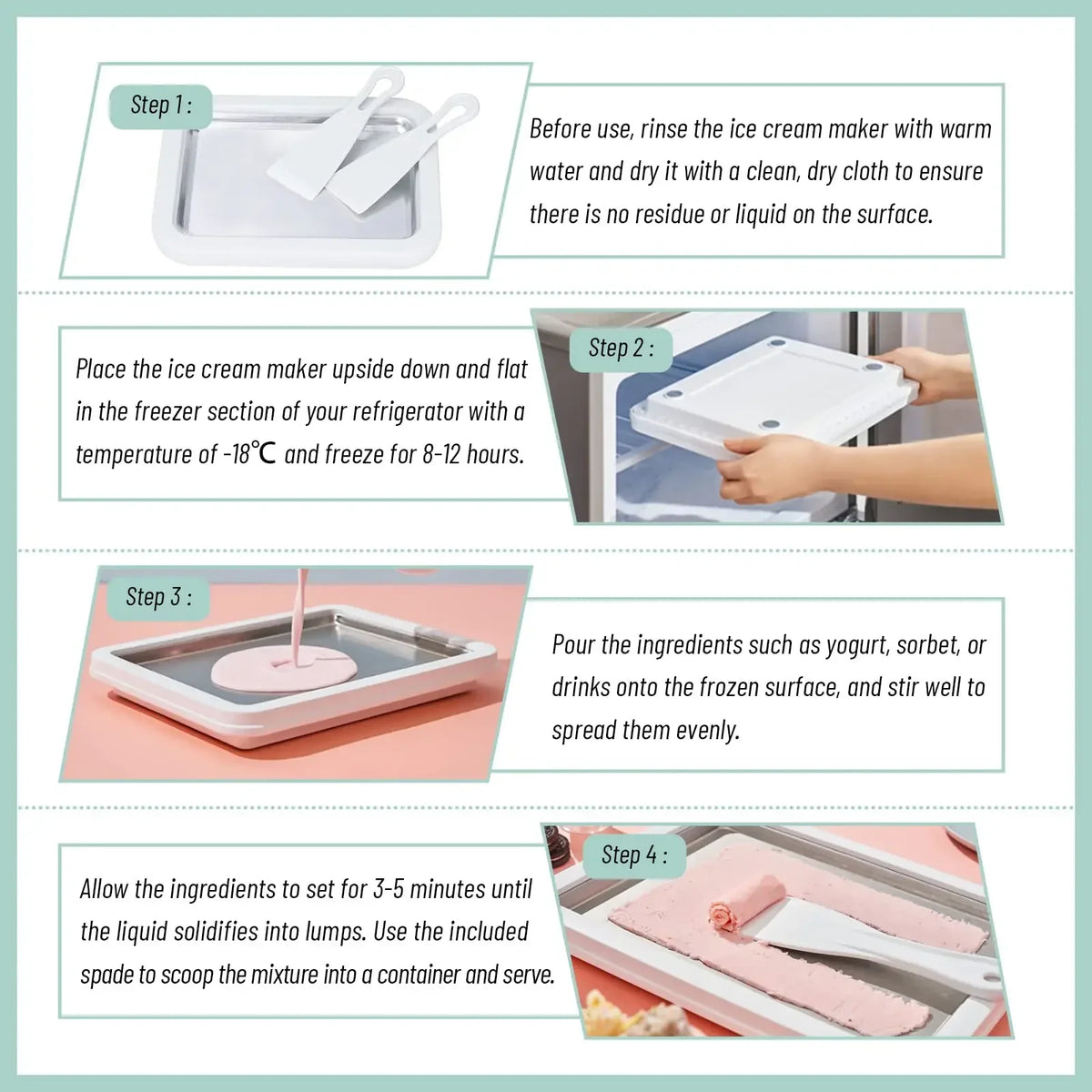 Rolled Ice Cream Pan with 2 Spatulas – DIY Frozen Yogurt Maker