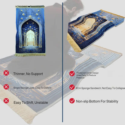 Muslim Prayer Rug with Vintage Mosque Pattern – Soft Velvet Mat