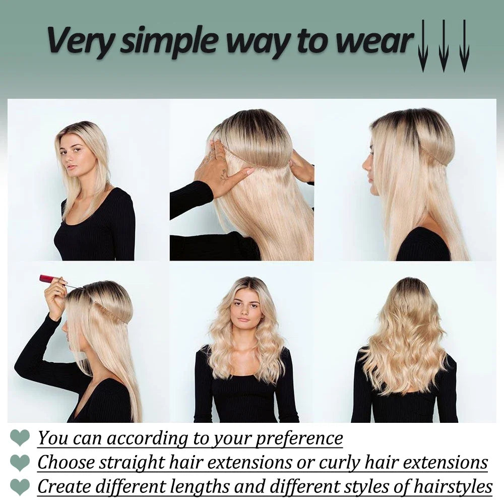 Clip-Free Straight Hair Extension Long Synthetic Hairpiece