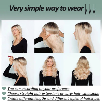 Clip-Free Straight Hair Extension Long Synthetic Hairpiece