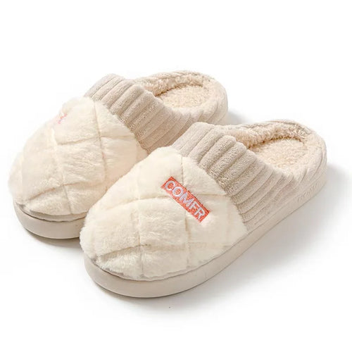 Plush Indoor Slippers – Quilted Faux Fur Anti-Slip Winter House Shoes