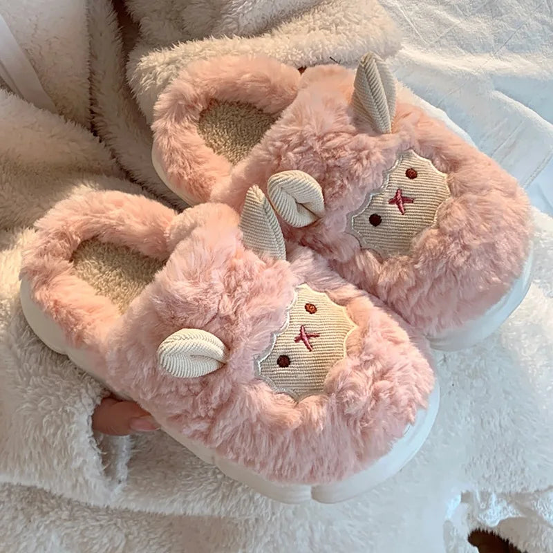 Fluffy Cartoon Plush Slippers – Warm Indoor House Shoes for Women & Men