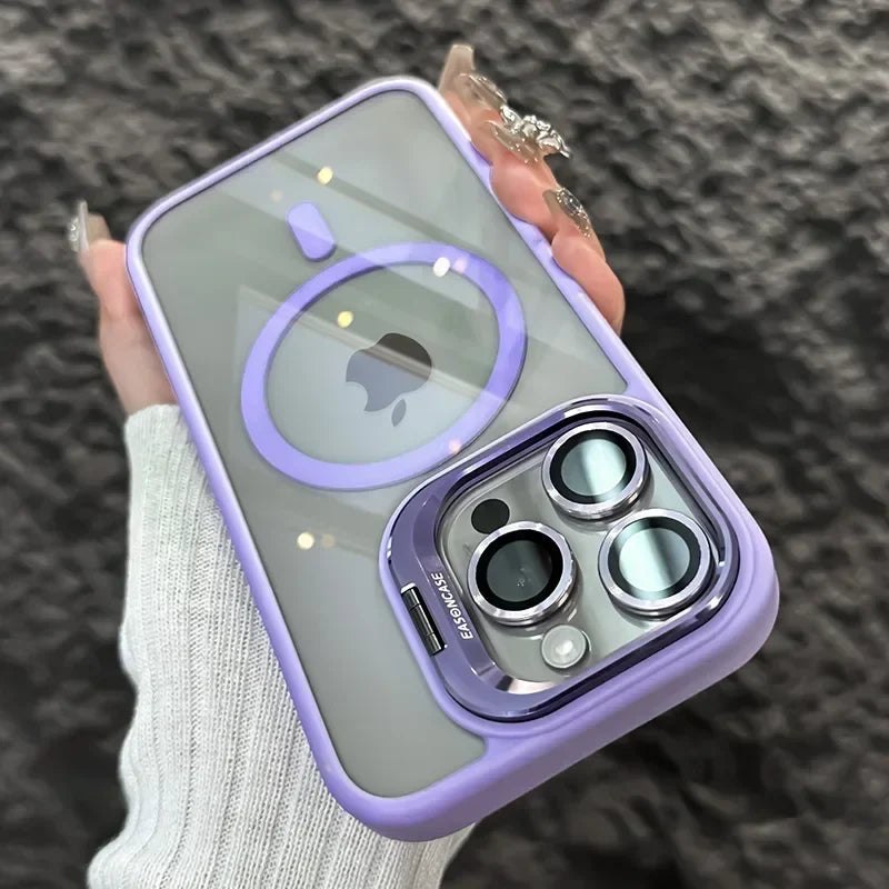 Metal Ring Transparent Shockproof iPhone Case with Camera Lens Protector